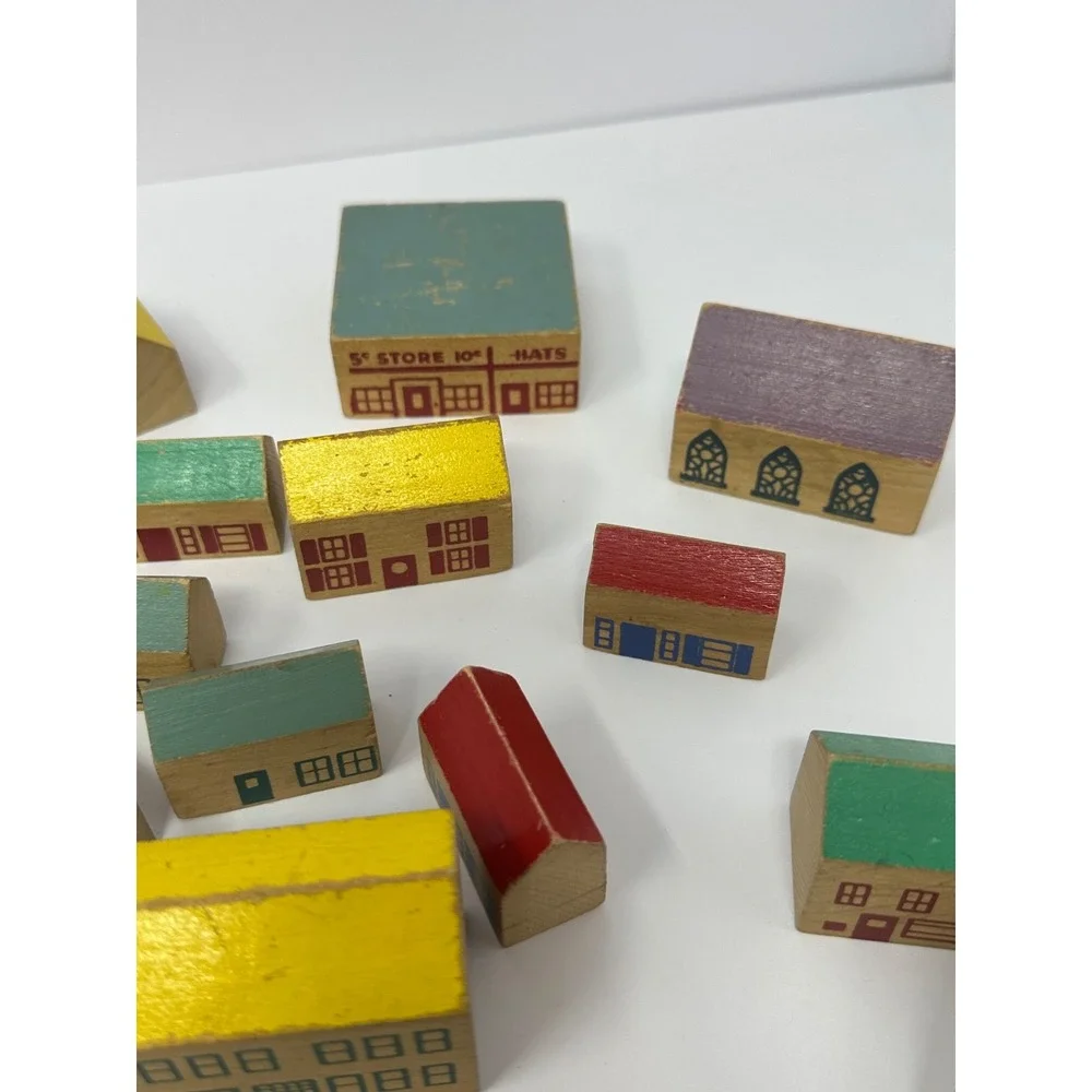 Vintage 1970's Playskool Village 52pc Block Set T3